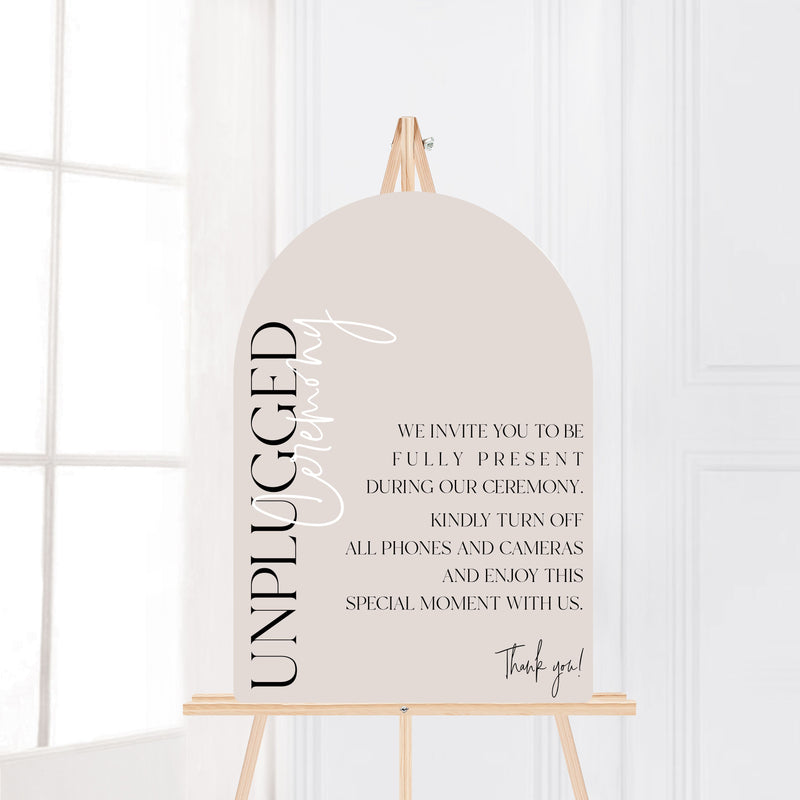 Beige Unplugged Ceremony Arch Sign