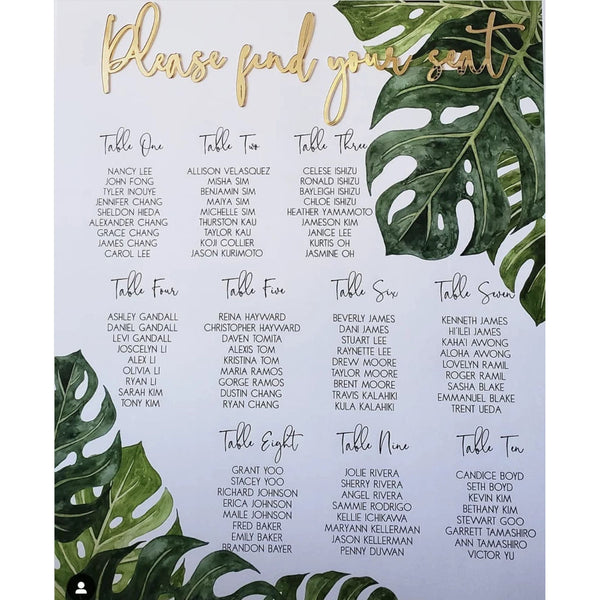 Foam Monstera Seating Chart – Picturesque Laser Decor